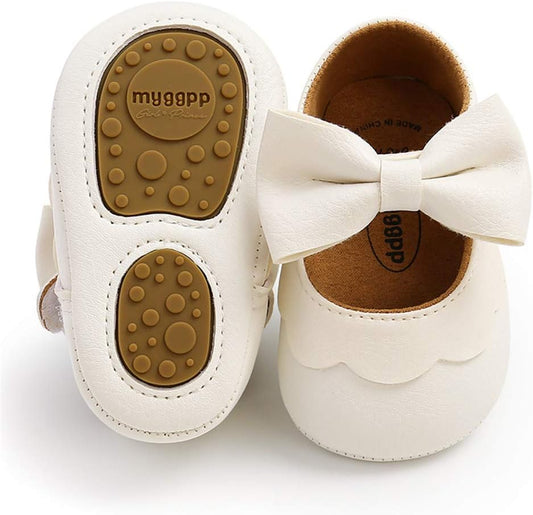 LAFEGEN Baby Girls Mary Jane Flats with Bownot Non Slip Soft Sole PU Leather Newborn Infant Toddler First Walker Cirb Dress Shoes