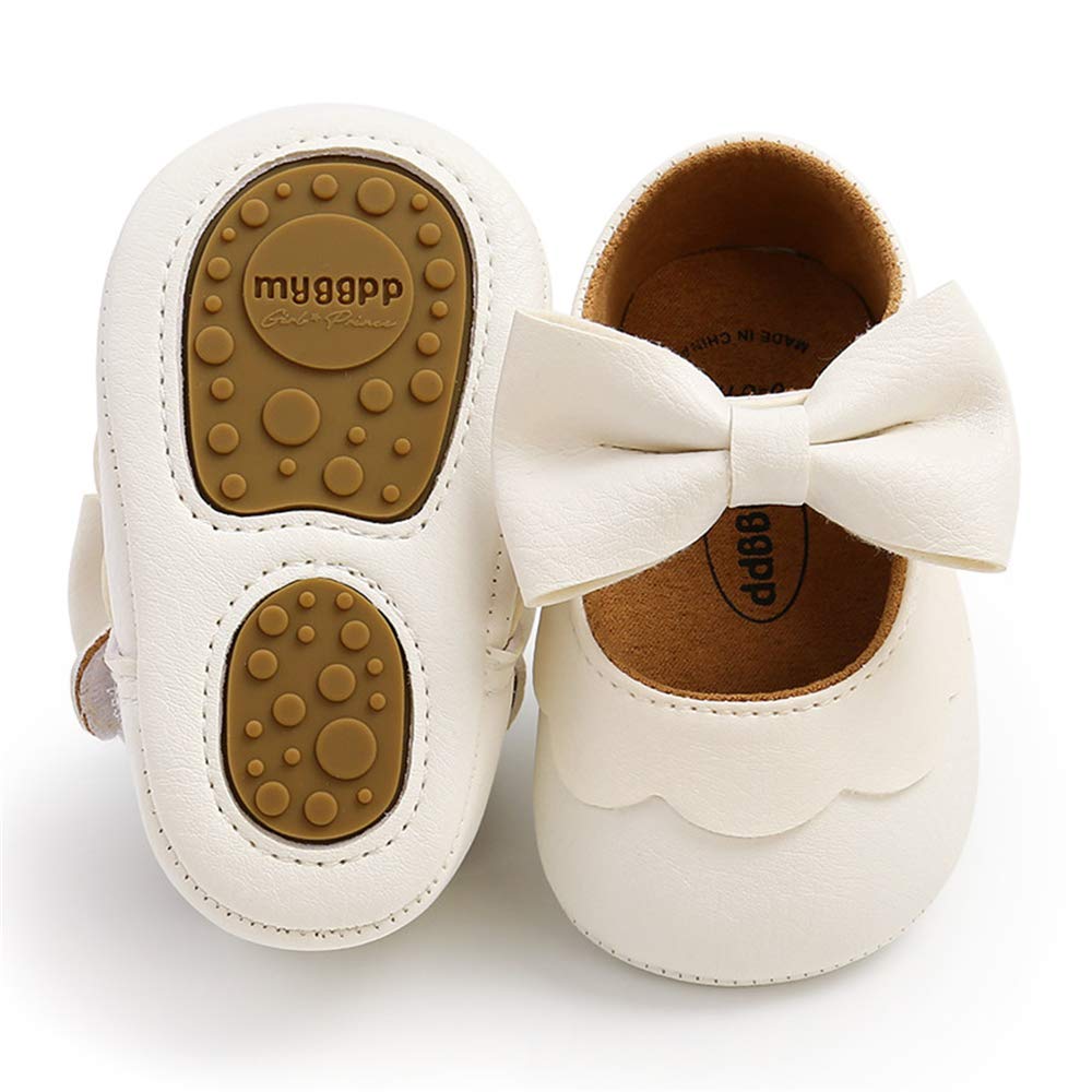 LAFEGEN Baby Girls Mary Jane Flats with Bownot Non Slip Soft Sole PU Leather Newborn Infant Toddler First Walker Cirb Dress Shoes