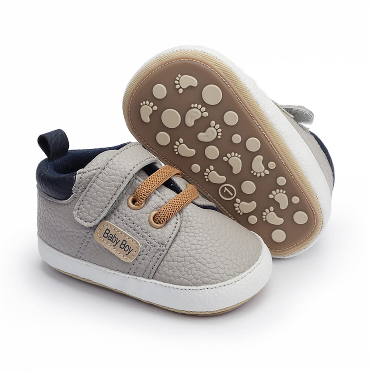 HsdsBebe Baby Boys Girls Pu Leather Hard Bottom Walking Sneakers Toddler Rubber Sole First Walkers Infant Cartoon Slippers Crib Shoes