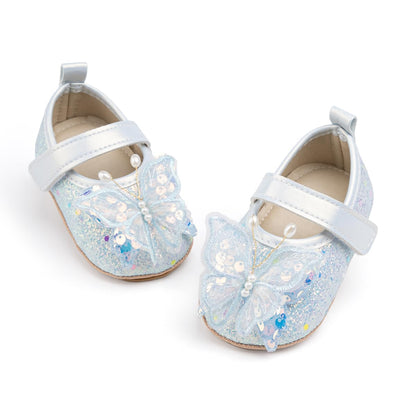 Baby Mary Jane Flats for Girls with Bowknot Cotton Anti Skid Sole Infant First Walker Princess Dress Crib Wedding Shoes
