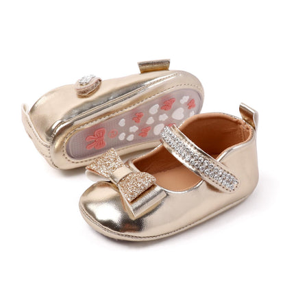 Meckior Infant Baby Girls Soft Sole Bowknot Princess Wedding Dress Mary Jane Flats Prewalker Newborn Light Baby Sneaker Shoes