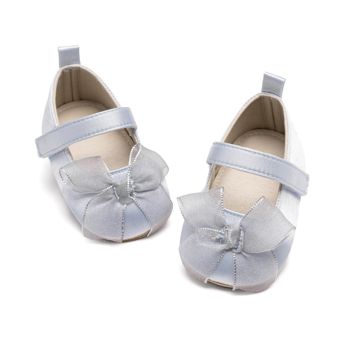 Baby Mary Jane Flats for Girls with Bowknot Cotton Anti Skid Sole Infant First Walker Princess Dress Crib Wedding Shoes