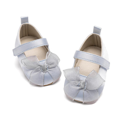 Baby Mary Jane Flats for Girls with Bowknot Cotton Anti Skid Sole Infant First Walker Princess Dress Crib Wedding Shoes