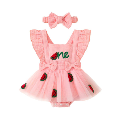 Baby Girl 1st Birthday Tulle Romper Dress Ruffle Bodysuit