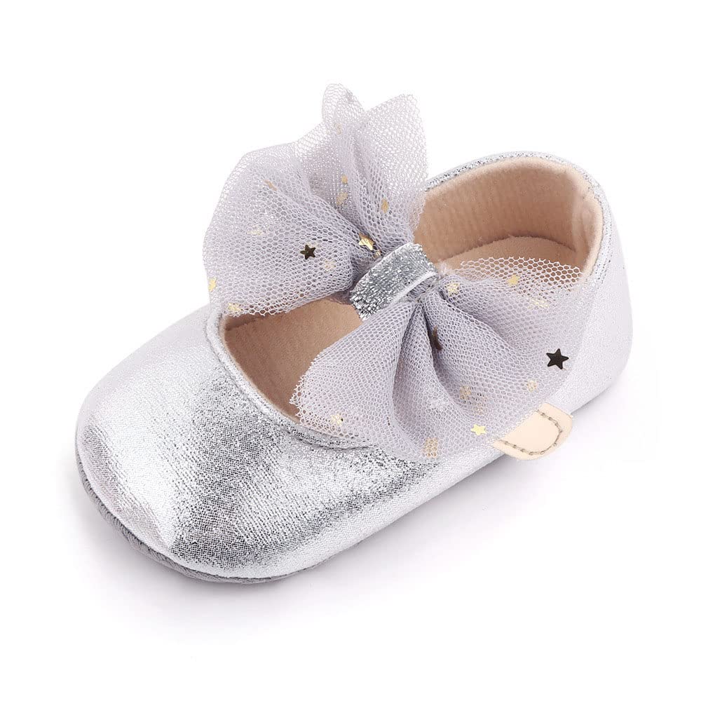 Infant Baby Girls Princess Wedding Dress Mary Jane Flats,Toddler Soft Sole Prewalker Sparkly Lightweight Shoes