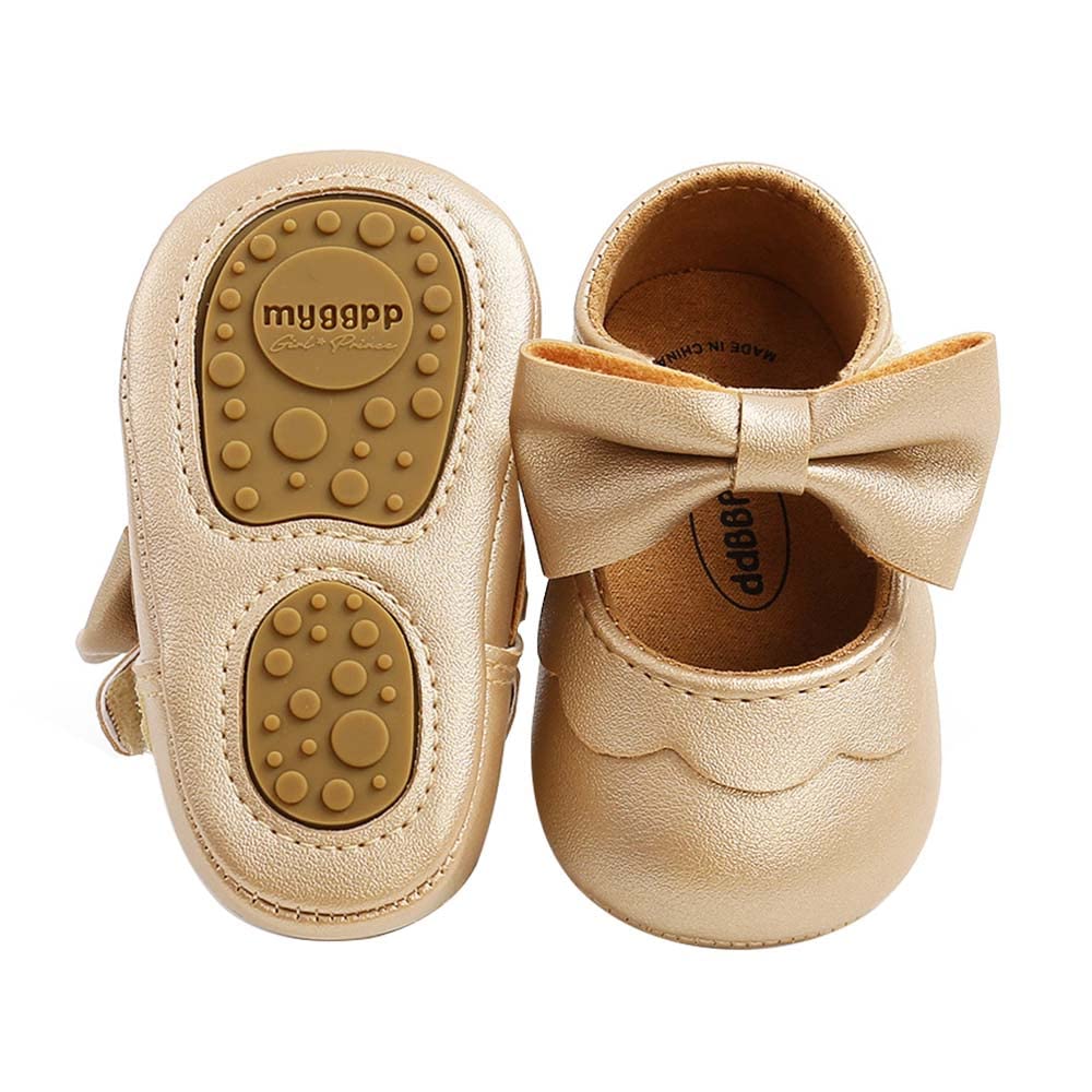 Baby Girls Mary Jane Flats, Non Slip Soft Sole, PU Leather Bowknot Dress Shoes, Newborn Infant Toddler First Walker, 0-18 Months