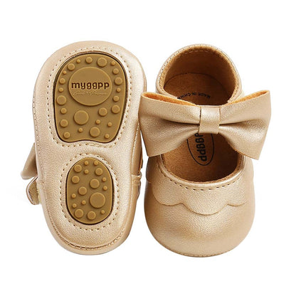 Baby Girls Mary Jane Flats, Non Slip Soft Sole, PU Leather Bowknot Dress Shoes, Newborn Infant Toddler First Walker, 0-18 Months