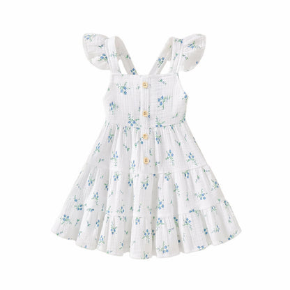 Toddler Baby Girls Dress Ruffle Sleeveless Floral Summer Beach Butterfly Sundress Kids Casual Dresses