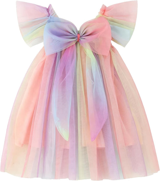 Toddler Baby Girls Ruffle Sleeve Back Bow Tulle Tutu Princess Dress