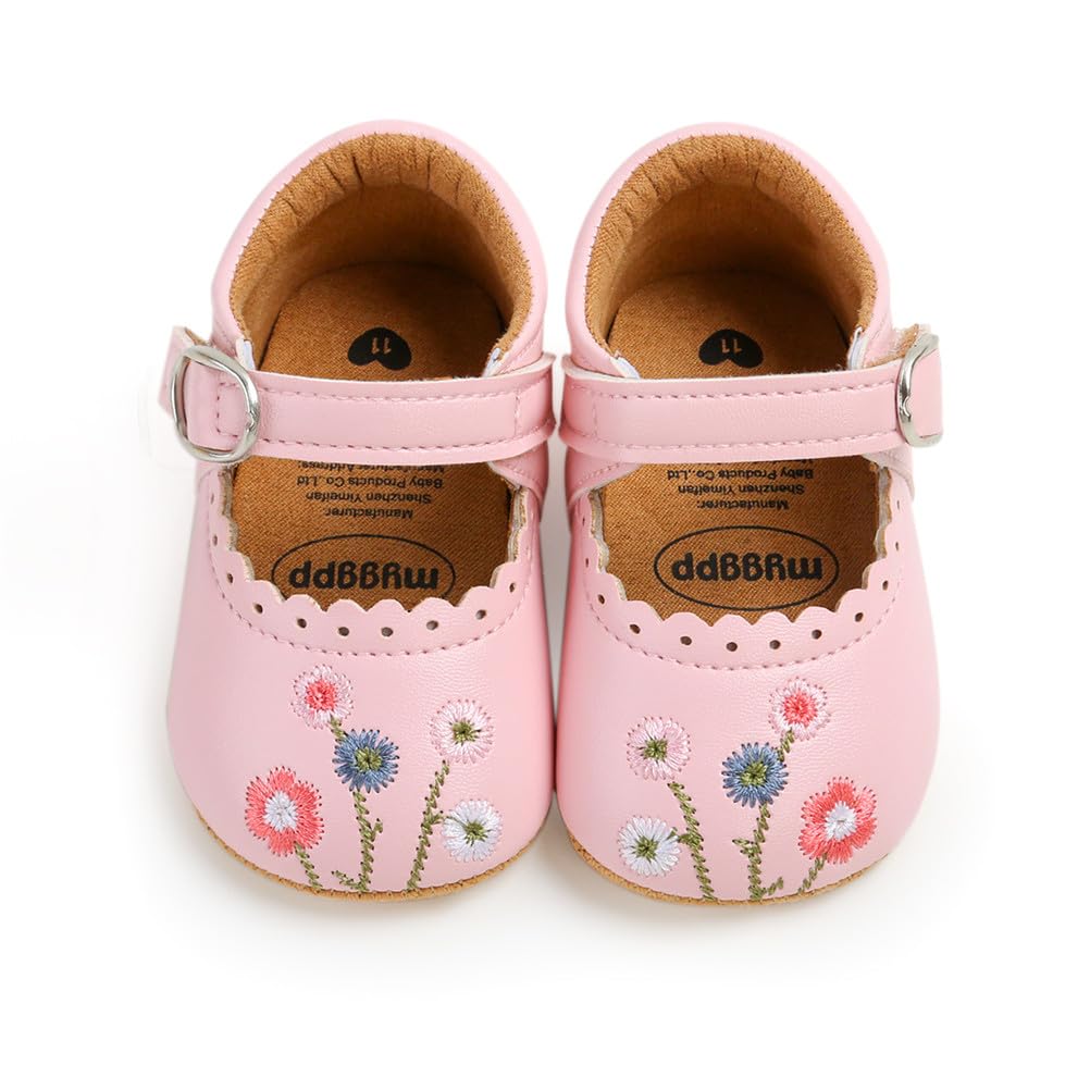 Baby Girls Mary Jane Flats with Bowknot Floral Princess Wedding Dress Shoes Soft Newborn Infant Crib First Walkers Prewalker