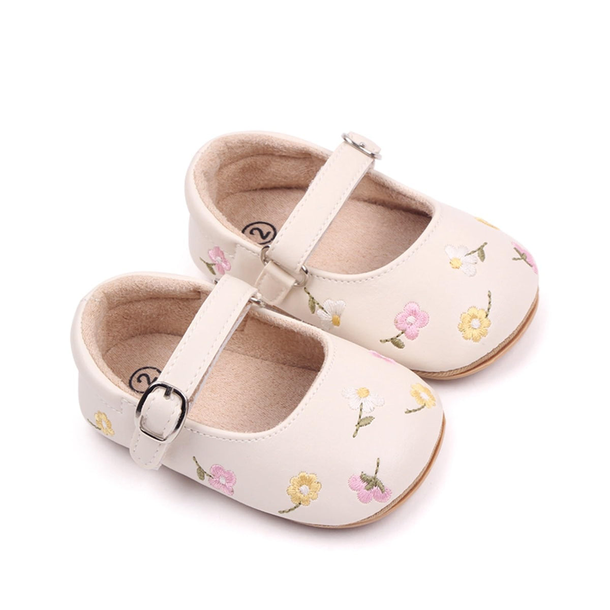 Baby Girls Mary Jane Flats Floral Princess Dress Crib Soft Sole Baby Shoes Infant First Walking Shoes