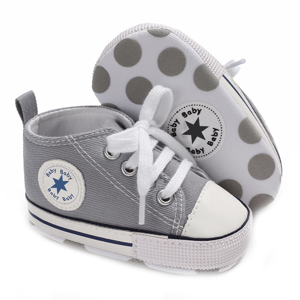 Unisex Baby Boys Girls Shoes, Newborn Infant Non-Slip Canvas Denim High Top Sneakers, Toddler First Walkers Shoes