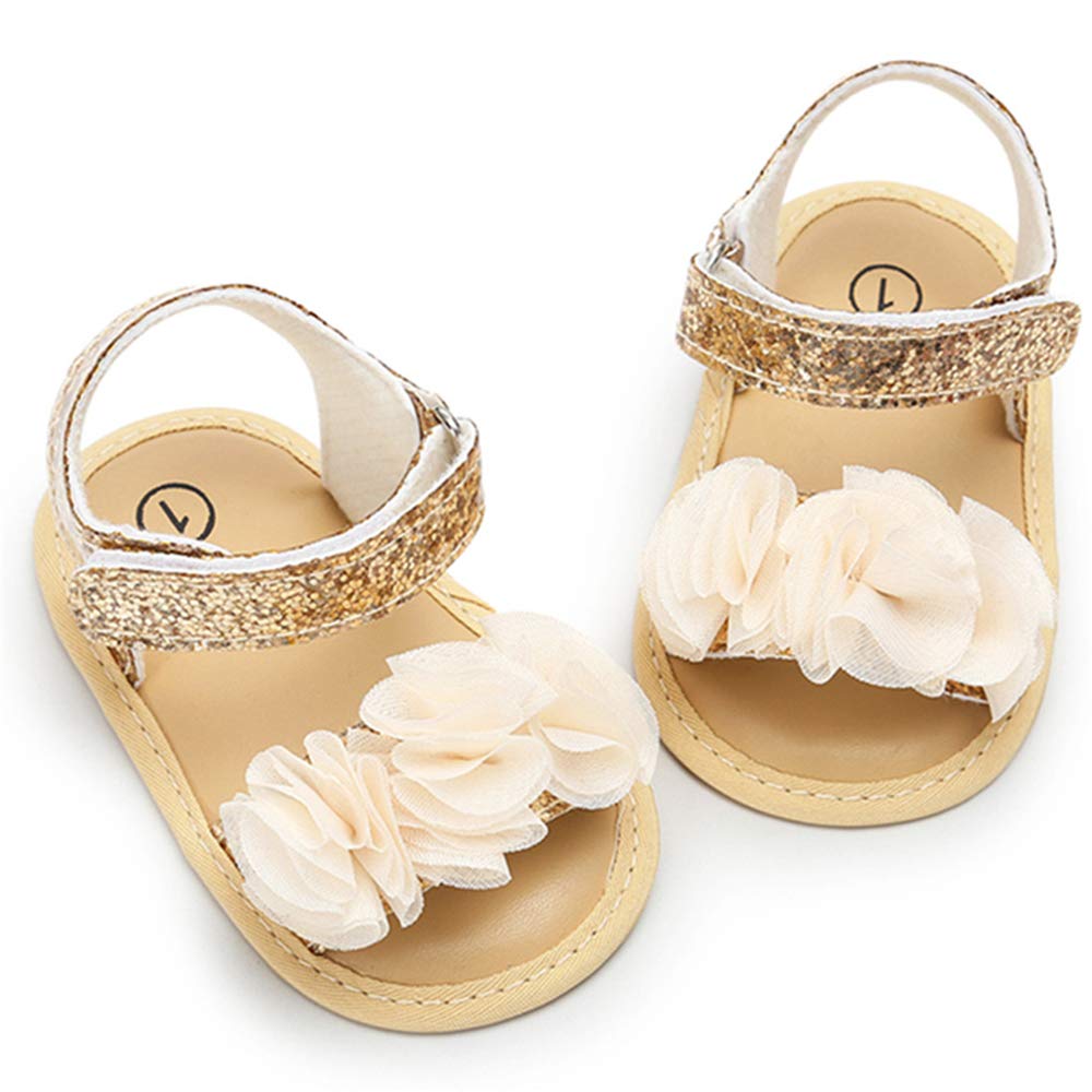 LAFEGEN Infant Baby Girls Summer Sandals Newborn Toddler First Walker Crib Dress Shoes (0-18Months)