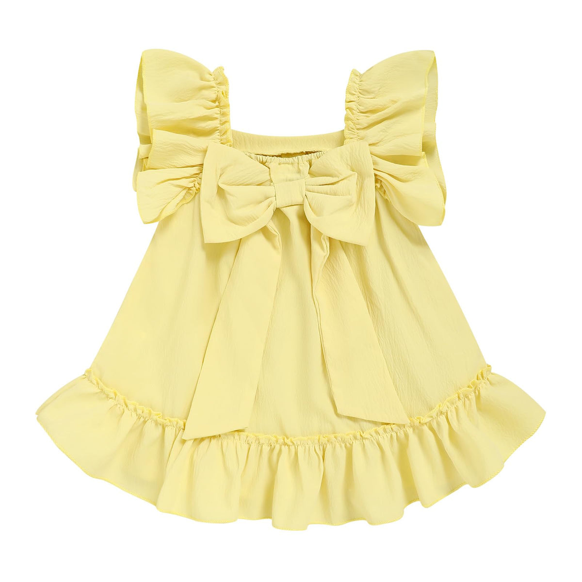 Toddler Girl Flutter Sleeve Dress, Back Bow Wrinkle Resistant Casual Outfit