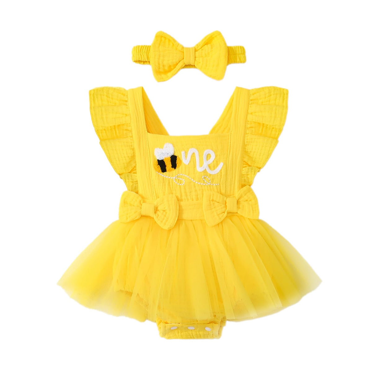 Baby Girl 1st Birthday Tulle Romper Dress Ruffle Bodysuit