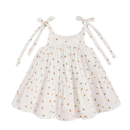 Toddler Baby Girl Summer Dress - Sleeveless Dot Tiered Sundress with Adjustable Tie-Shoulders for Beach, Party, Photos