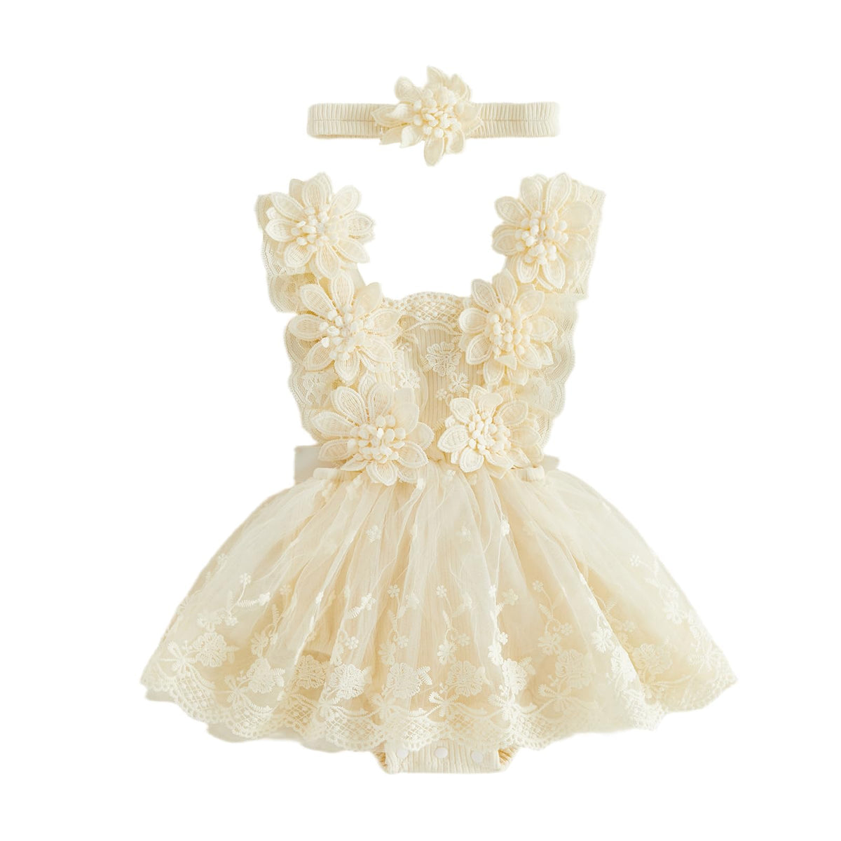 Mtsebmves Newborn Baby Girl Romper Dress Infant Lace Floral Bow Tulle Dress Toddler Girls Photography Outfits