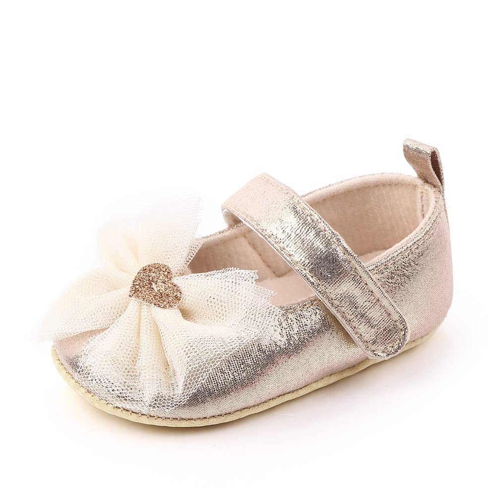 Infant Baby Girls Princess Wedding Dress Mary Jane Flats,Toddler Soft Sole Prewalker Sparkly Lightweight Shoes