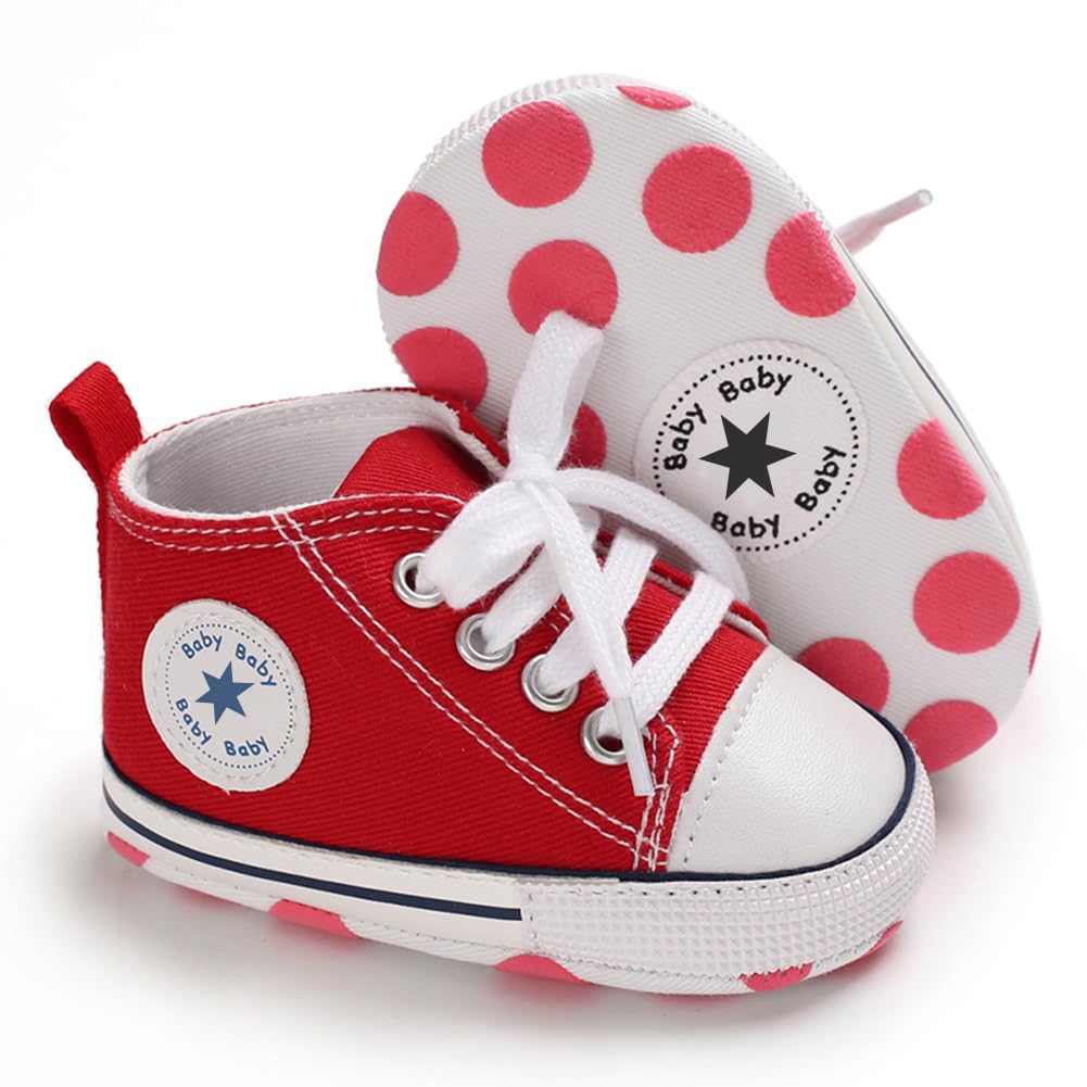 Unisex Baby Boys Girls Shoes, Newborn Infant Non-Slip Canvas Denim High Top Sneakers, Toddler First Walkers Shoes