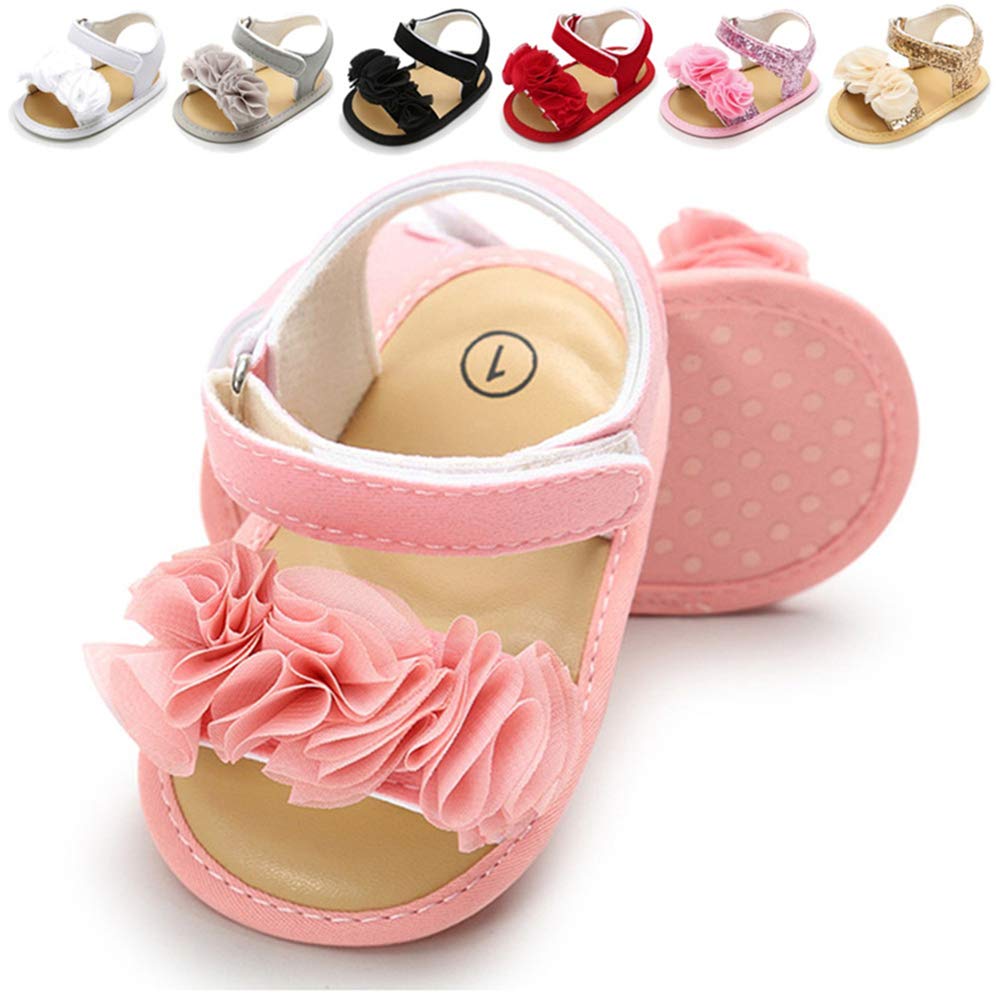 LAFEGEN Infant Baby Girls Summer Sandals Newborn Toddler First Walker Crib Dress Shoes (0-18Months)
