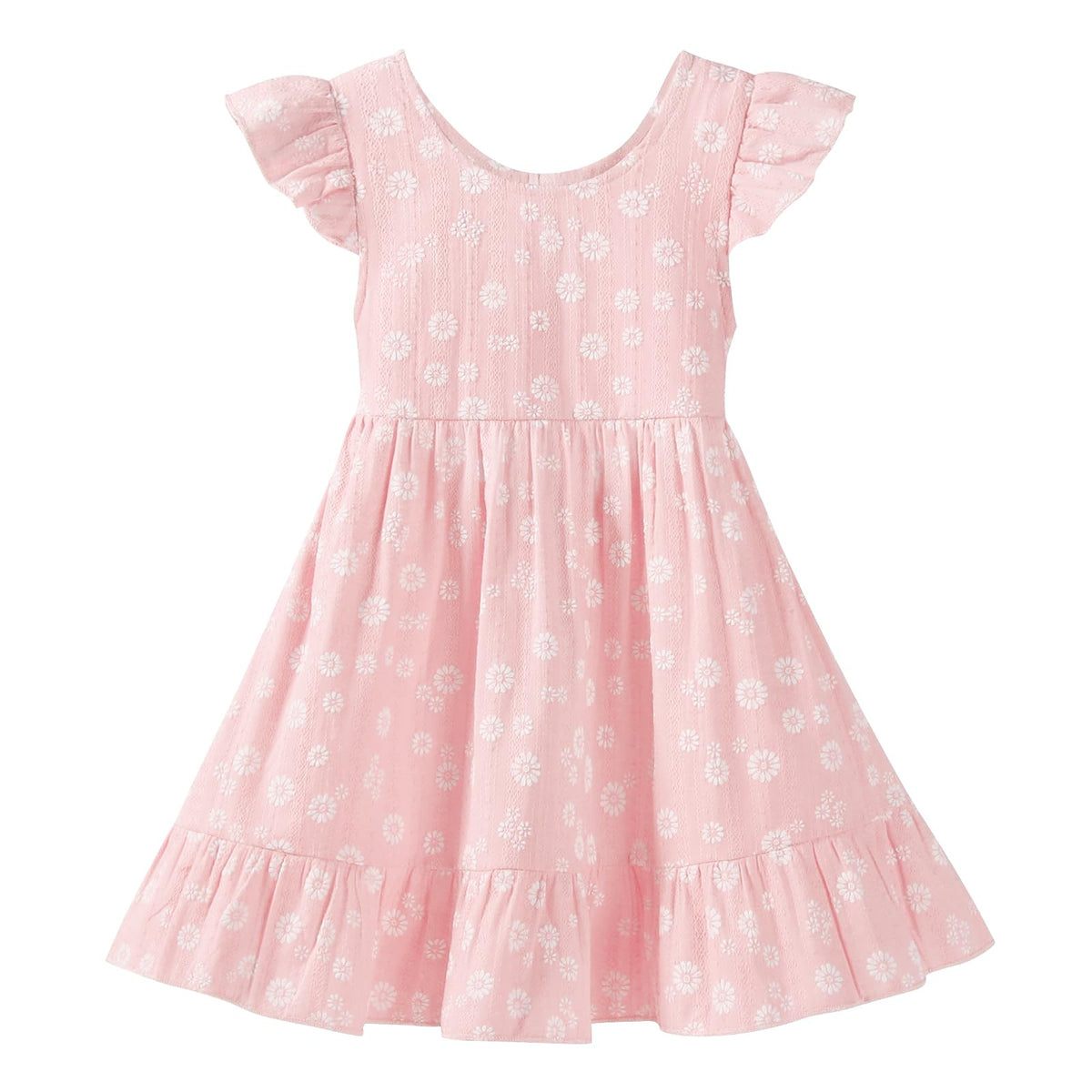 Toddler Girls Backless Cotton Floral Dress, Ruffle Flutter Sleeve,18M-6Y