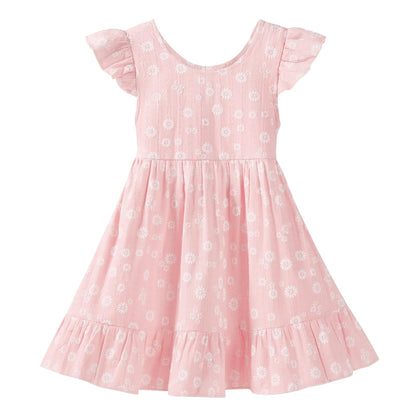 Toddler Girls Backless Cotton Floral Dress, Ruffle Flutter Sleeve,18M-6Y