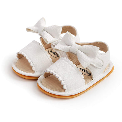 Baby Girl Sandals Flower Bowknot Soft Sole Anti Slip Rubber Wedding Dress Flats Toddler First Walking Shoes