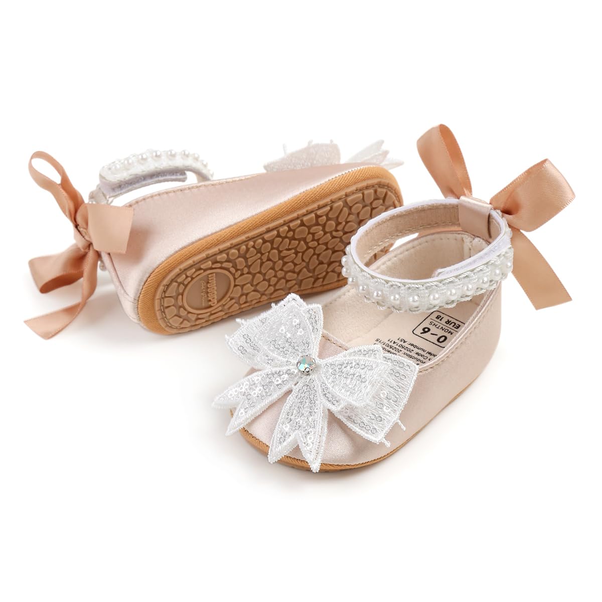 Baby Girls Mary Jane Flats Wedding Uniform Dress Shoes Soft Anti-Slip Sole Infant Newborn Crib First Walkers Prewalker Shoe