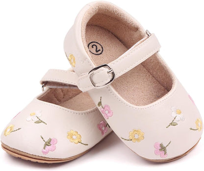 Baby Girls Mary Jane Flats Floral Princess Dress Crib Soft Sole Baby Shoes Infant First Walking Shoes