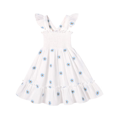 Toddler Baby Girls Dress Floral Embroidered Boho Sleeveless Beach Butterfly Sundress