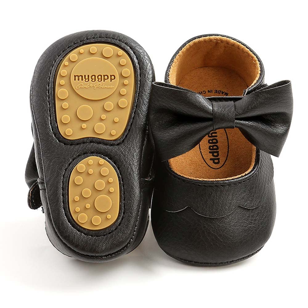 Baby Girls Mary Jane Flats, Non Slip Soft Sole, PU Leather Bowknot Dress Shoes, Newborn Infant Toddler First Walker, 0-18 Months