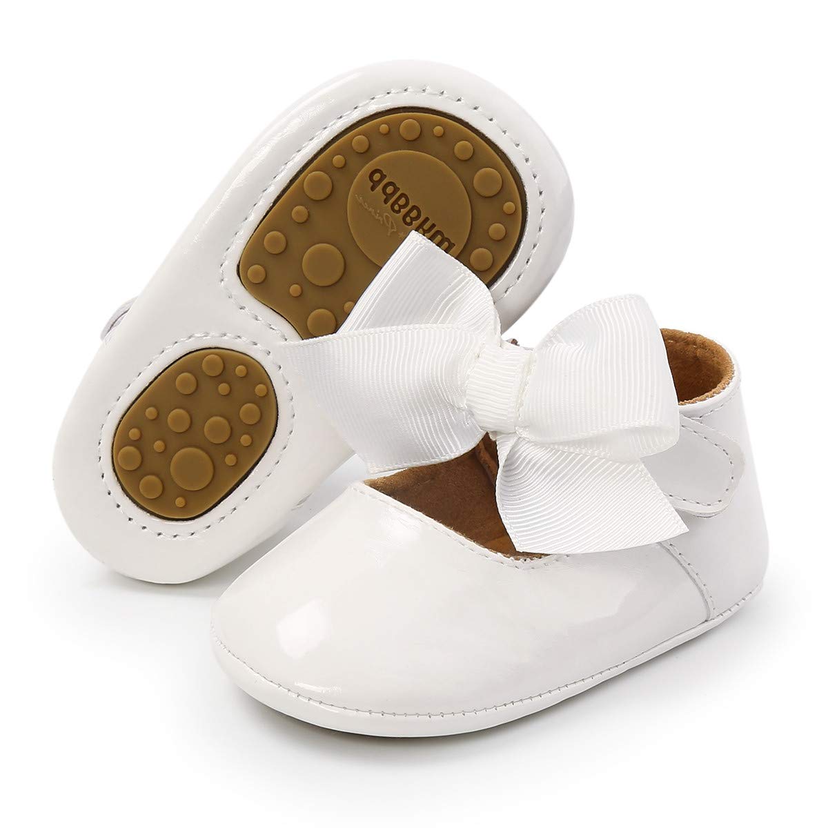 LAFEGEN Baby Girls Mary Jane Flats with Bownot Non Slip Soft Sole PU Leather Newborn Infant Toddler First Walker Cirb Dress Shoes