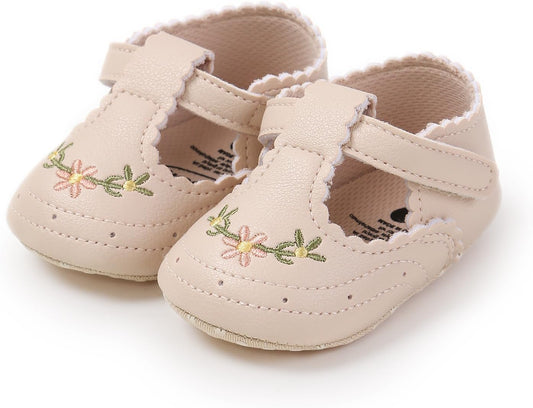 Baby Girls Mary Jane Flats Shoes with Non-Slip Soft Sole Toddler First Walkers Newborn Princess Dress Shoes