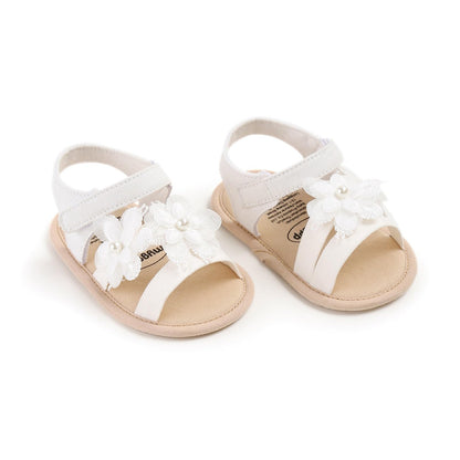 Baby Girl Sandals Flower Bowknot Soft Sole Anti Slip Rubber Wedding Dress Flats Toddler First Walking Shoes