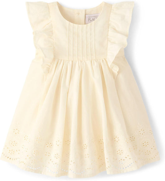 The Children's Place,Baby-Girls,and Newborn Casual Short Sleeve Dress with Diaper CoverFair Ivory,12 Months,18 Months
