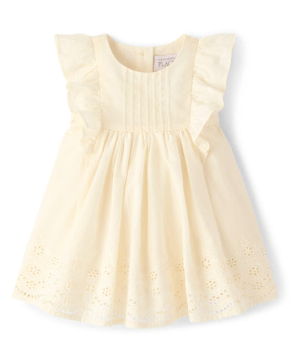 The Children's Place,Baby-Girls,and Newborn Casual Short Sleeve Dress with Diaper CoverFair Ivory,12 Months,18 Months