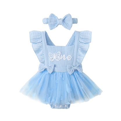 Baby Girl 1st Birthday Tulle Romper Dress Ruffle Bodysuit