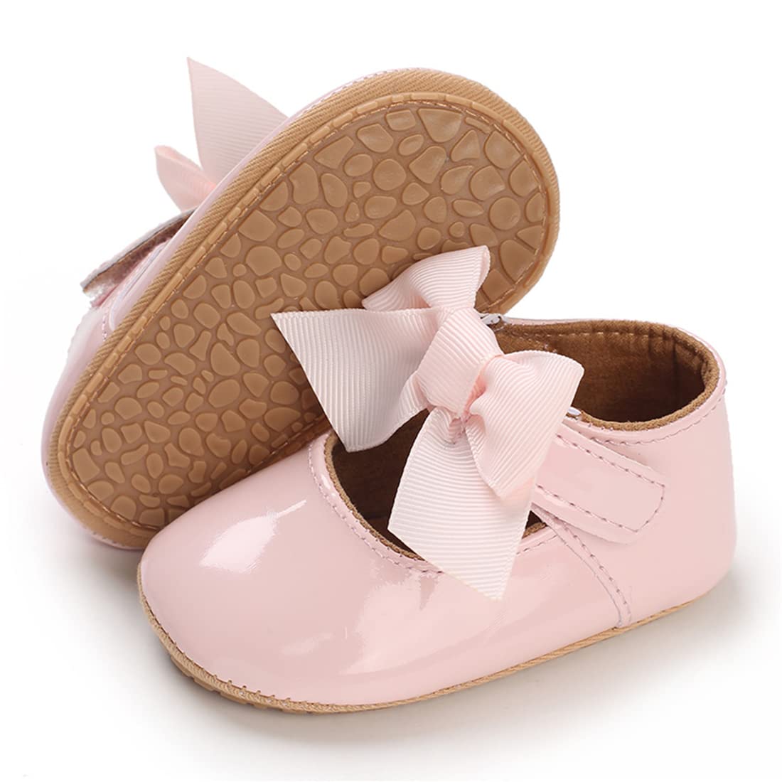 E-FAK Baby Girls Shoes Mary Jane Flats Shoes Anti-Slip Soft Rubber Sole Toddler First Walkers Princess Dress Shoes