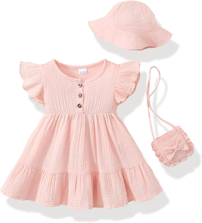 Toddler Girl Summer 3 Piece Ruffle Dress Set A-Line Sundress