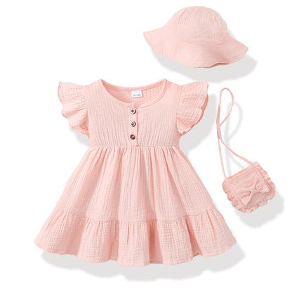Toddler Girl Summer 3 Piece Ruffle Dress Set A-Line Sundress