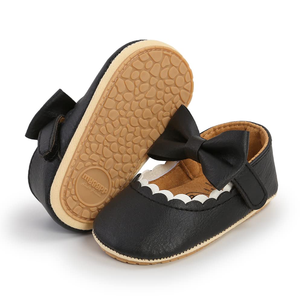 E-FAK Baby Girls Shoes Mary Jane Flats Shoes Anti-Slip Soft Rubber Sole Toddler First Walkers Princess Dress Shoes