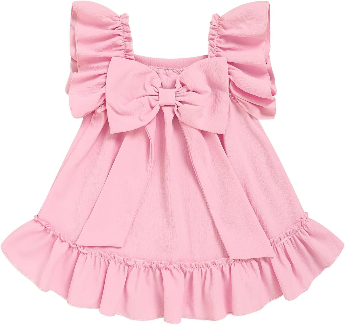 Toddler Girl Flutter Sleeve Dress, Back Bow Wrinkle Resistant Casual Outfit
