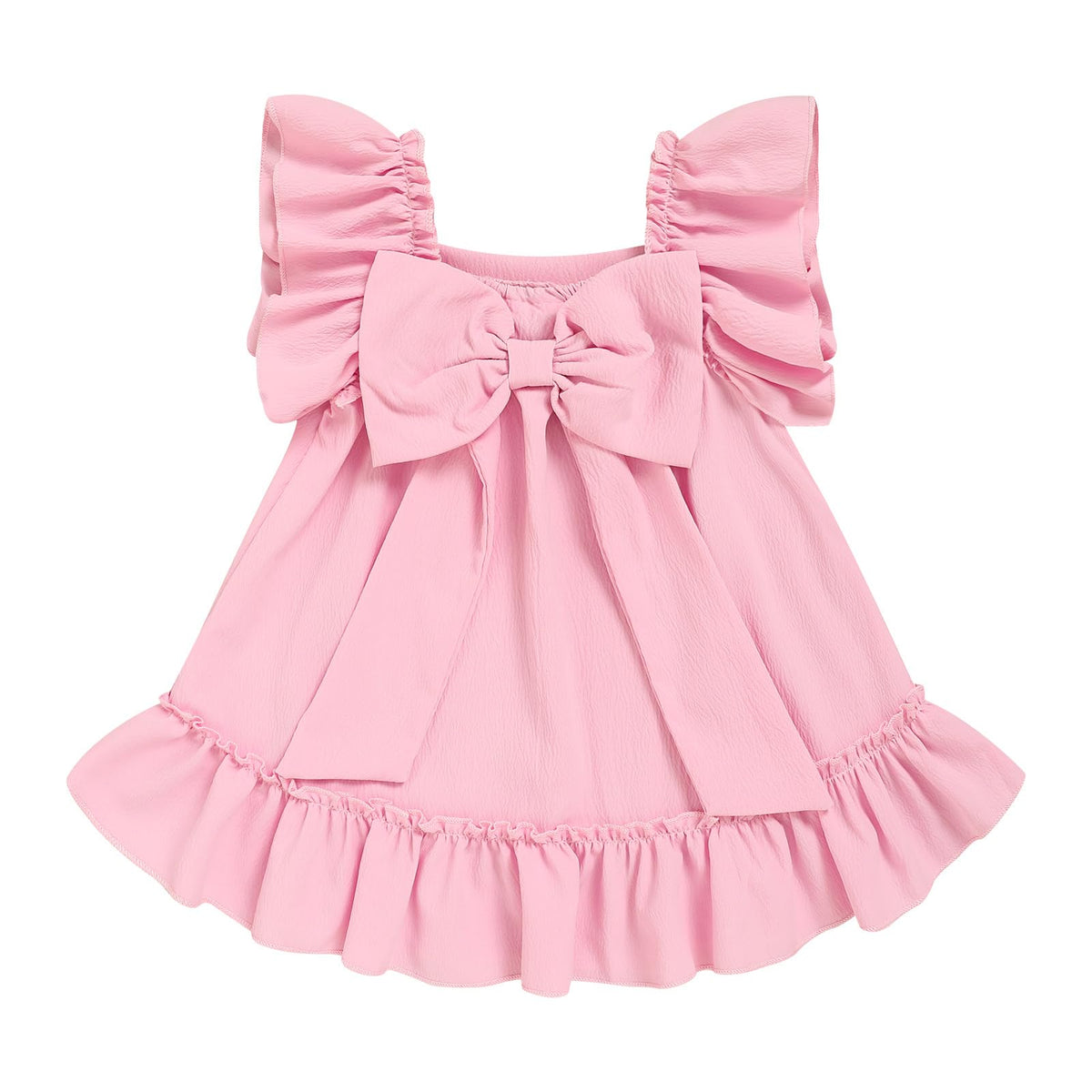 Toddler Girl Flutter Sleeve Dress, Back Bow Wrinkle Resistant Casual Outfit