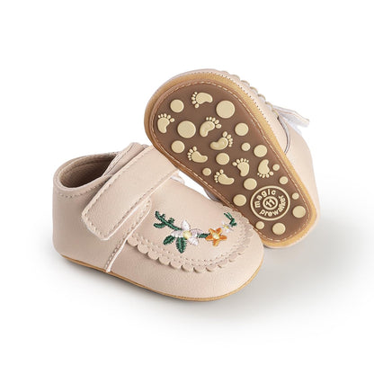 HsdsBebe Baby Boys Girls Pu Leather Hard Bottom Walking Sneakers Toddler Rubber Sole First Walkers Infant Cartoon Slippers Crib Shoes