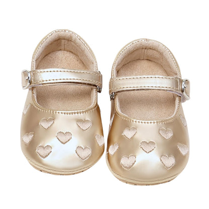 Fashion Gold Bow Baby Girl Shoes Soft Sole Crib Shoes for Infant & Toddler, Non-Slip First Walkers Newborn Baby Mary Jane Flats