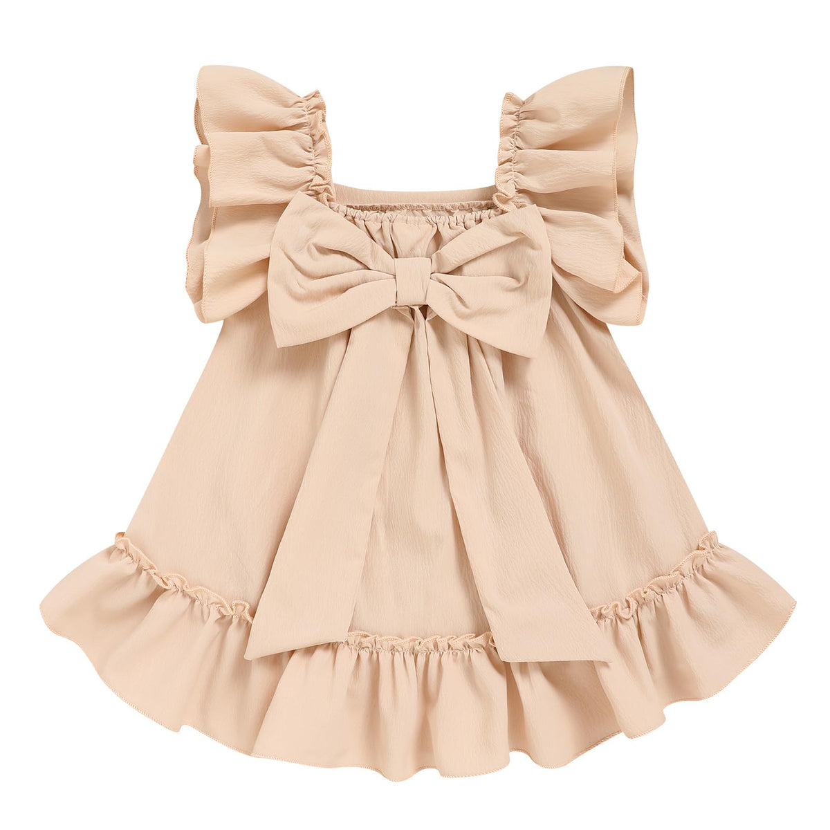 Toddler Girl Flutter Sleeve Dress, Back Bow Wrinkle Resistant Casual Outfit