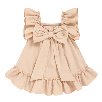 Toddler Girl Flutter Sleeve Dress, Back Bow Wrinkle Resistant Casual Outfit