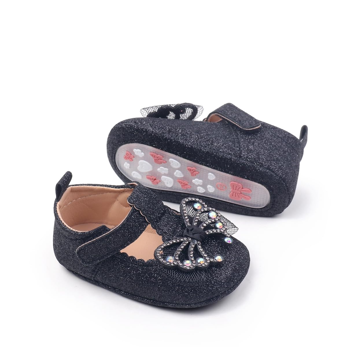 Baby Mary Jane Flats for Girls with Bowknot Cotton Anti Skid Sole Infant First Walker Princess Dress Crib Wedding Shoes