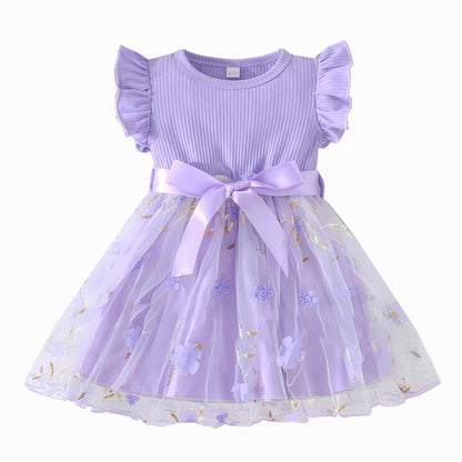 Toddler Baby Girls Tulle Tutu Dress Ruffle Sleeve Fluffy Dresses Cute Summer Sundress for Party Beach Casual