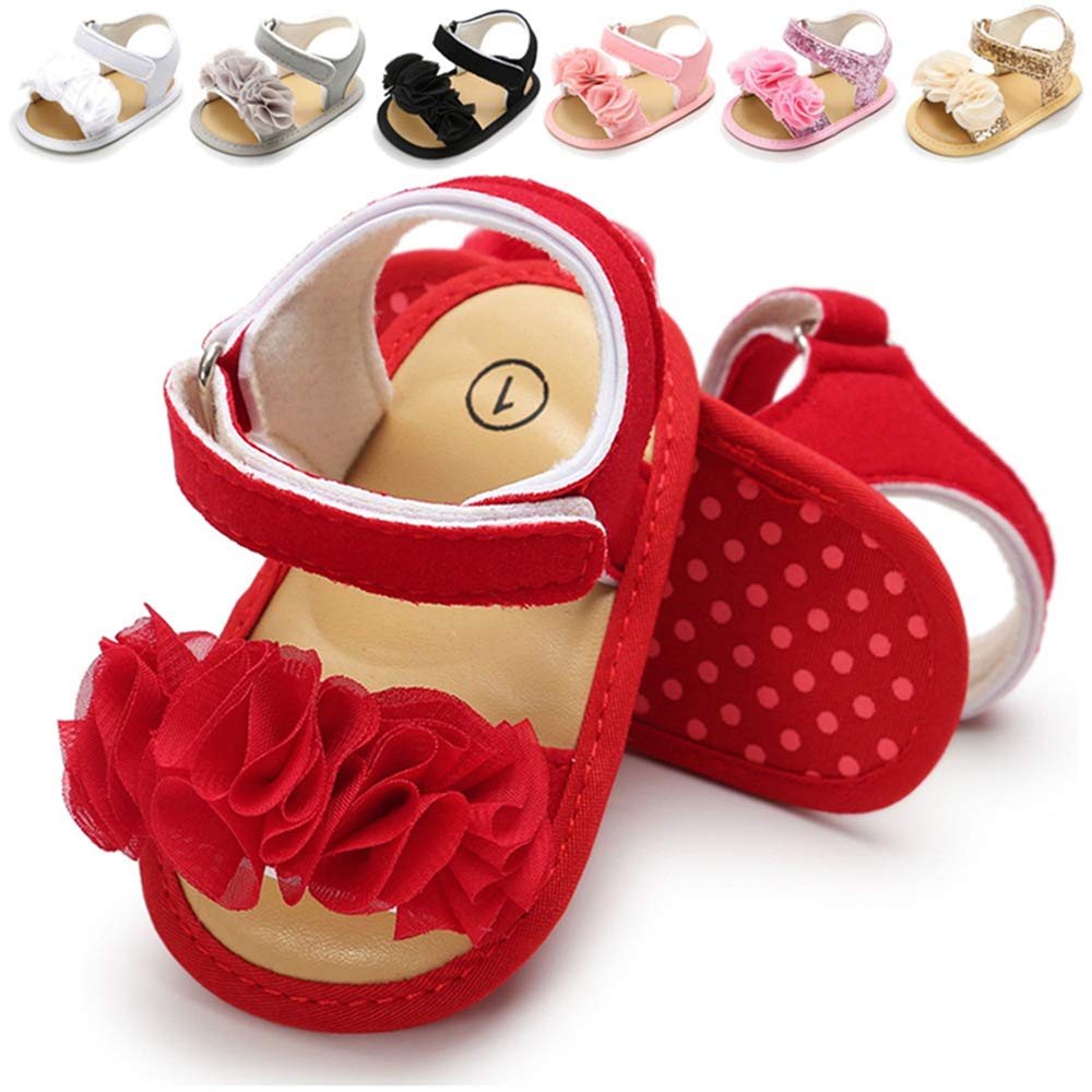 LAFEGEN Infant Baby Girls Summer Sandals Newborn Toddler First Walker Crib Dress Shoes (0-18Months)